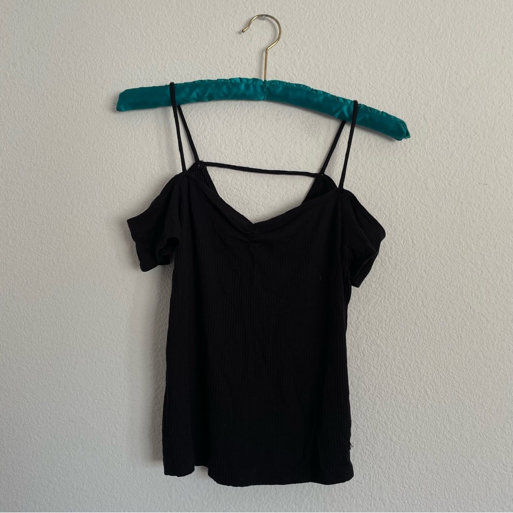American Eagle Outfitters Black Cold-Shoulder Spaghetti Strap Top